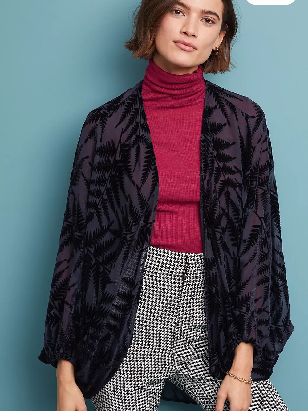Anthropologie Floreat Velvet Fern Kimono OS